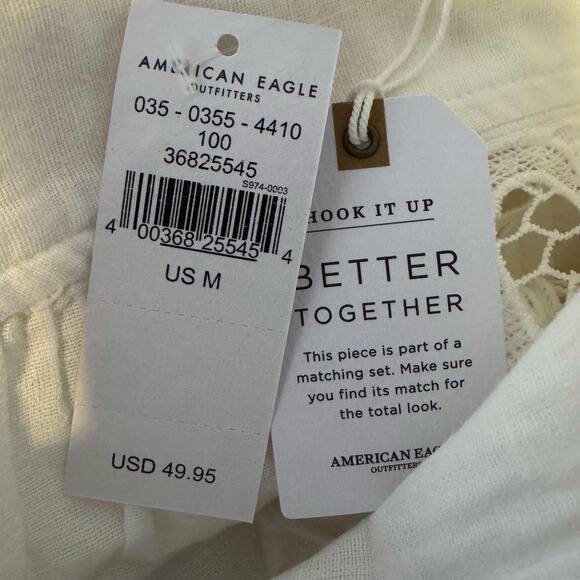American Eagle White Lace Cutout Button Up Shirt Cotton Linen Women Medium NWT - Picture 8 of 9
